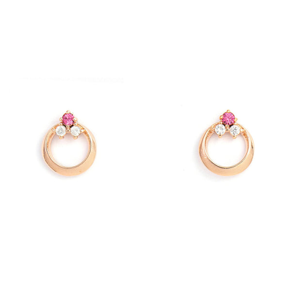 a pair of round rose gold plated earrings with rose pink crystals from Forest Jewelry singapore