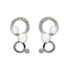 a pair of round rhodium plated earrings with crystals and pearls made with swarovski elements from forest jewelry singapore