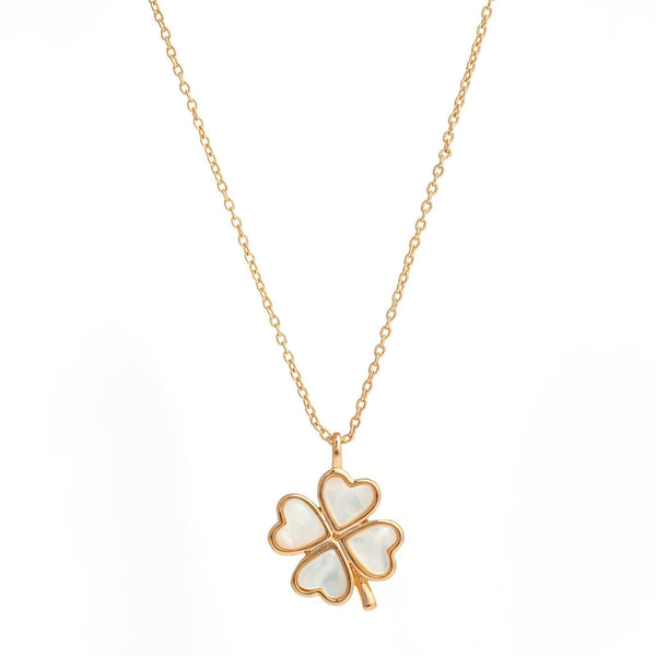 necklace pendant in rose gold plating with 4 four leaf clover made with white mother of pearl from forest jewelry singapore