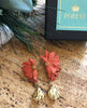 flora flower earrings in burnt orange with gold plated baroque nuggets from forest jewelry with box