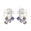 a pair of jasmine earrings with petals made from mother of pearls in rhodium plating from forest jewelry singapore