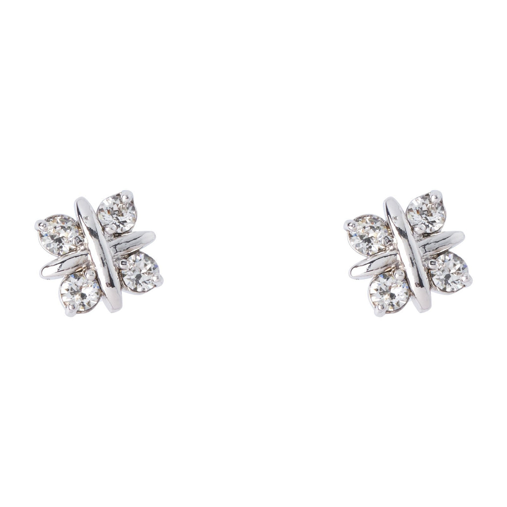 a pair of snowflake crystals earrings made with swarovski elements in rhodium plating from forest jewelry singapore