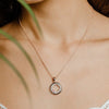 necklace pendant with Single Light Rose Crystal made with swarovski elements in Rose Gold Plating on neck from forest jewelry singapore