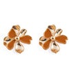 yellow gold plated ear studs with gold and mustard yellow petals from forest jewelry white background