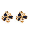 yellow gold plated ear studs with gold and blue petals from forest jewelry white background