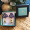 weavee earrings in violet purple with gold plated baroque nuggets from forest jewelry in box