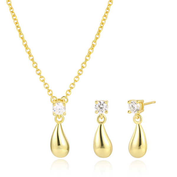 Yellow Gold Plated Drop Necklace and Earring Set YGPER-F292-CY SET