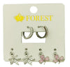 Set of huggie hoop earrings on a 'FOREST' branded card