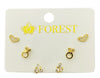Set of gold earrings on a 'FOREST' branded card