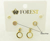 Gold earrings on a 'FOREST' branded card with 'Mother of Pearl' text.