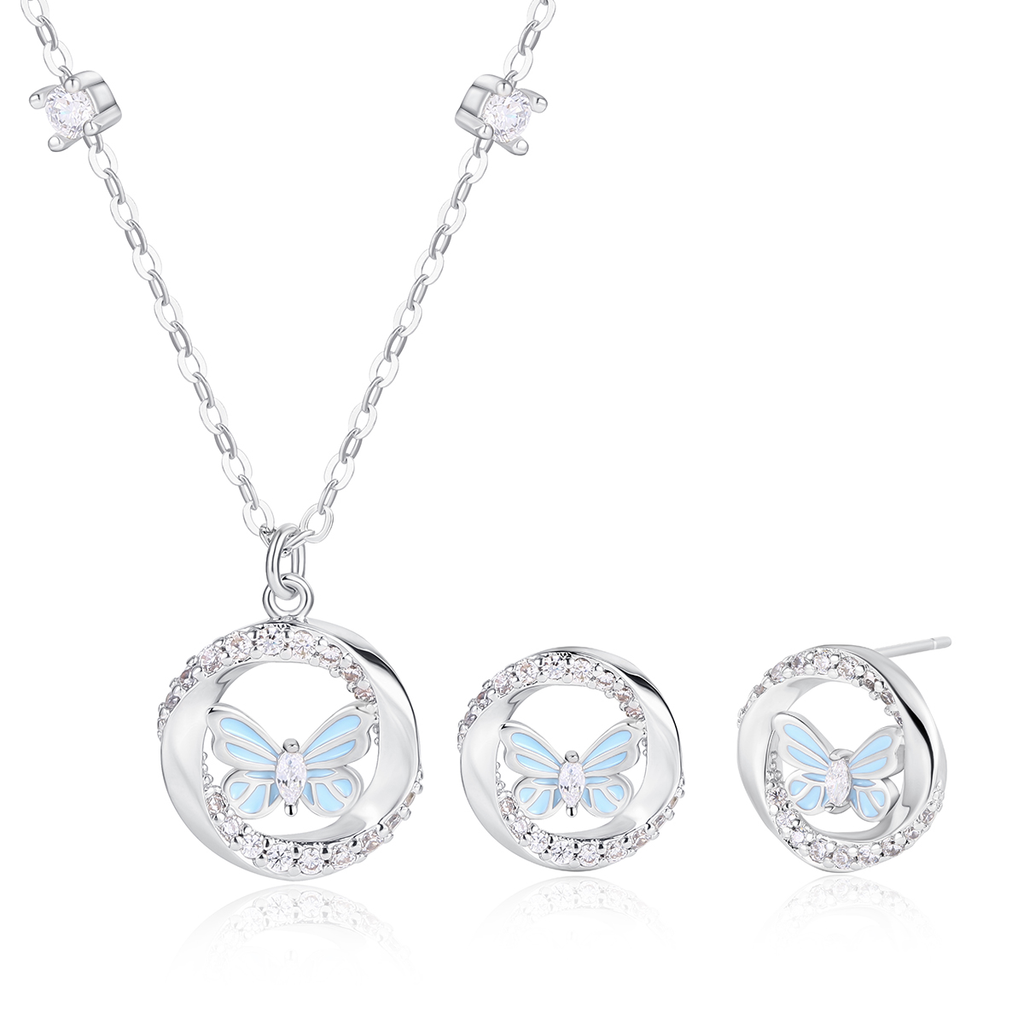 Rhodium Plated Enchanted Butterfly Series (Necklace & Earrings Sold Separately) RE-F405-CZ, RP-F404-CZ