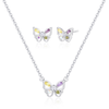 Butterfly necklace and earrings with colorful stones on a white background Forest Jewelry