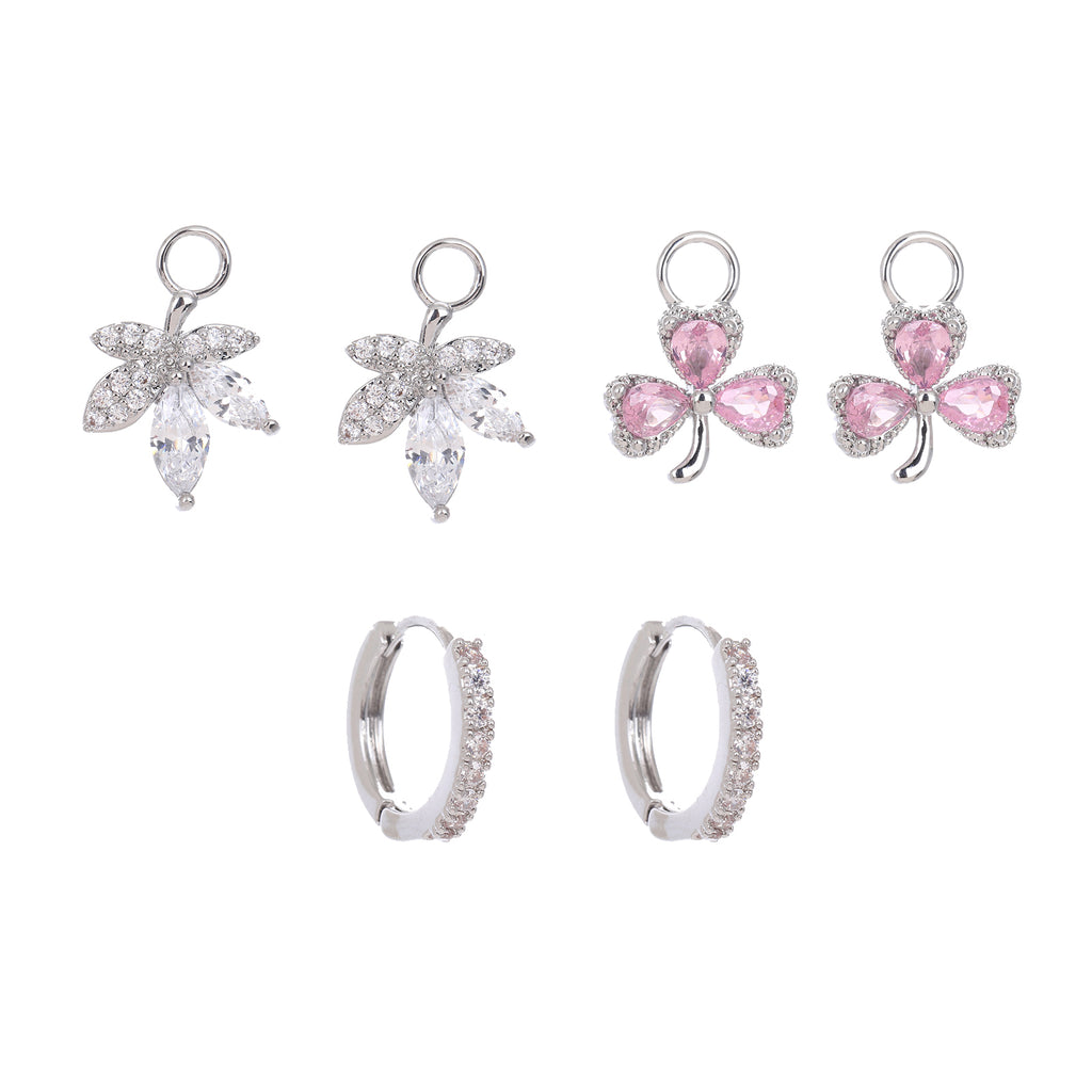 Floral Spark Huggie Hoop Earrings with Interchangeable Charms RE-MULTI-F18M-CZ