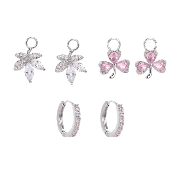 Floral Spark Huggie Hoop Earrings with Interchangeable Charms RE-MULTI-F18M-CZ
