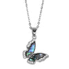 Butterfly-shaped pendant with abalone shell on a white background