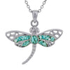 Silver dragonfly pendant with turquoise stones on a white background
