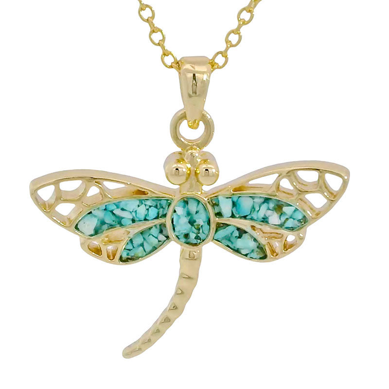 Secret Garden Dragonfly Pendant with Natural Turquoise RP-F468-Turquoise, YGP-F469-Turquoise