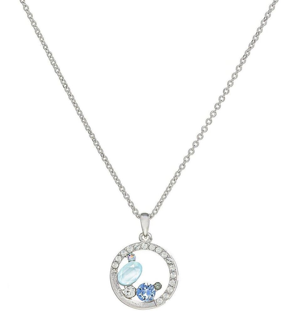 Necklace pendant in powder blue set in rhodium plating, inspired by stars with crystals made with swarovski elements from Forest Jewelry singapore