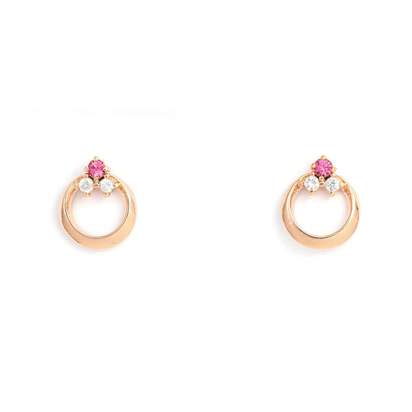 a pair of round rose gold plated earrings with rose pink crystals made from swaroviski elements from Forest Jewelry singapore