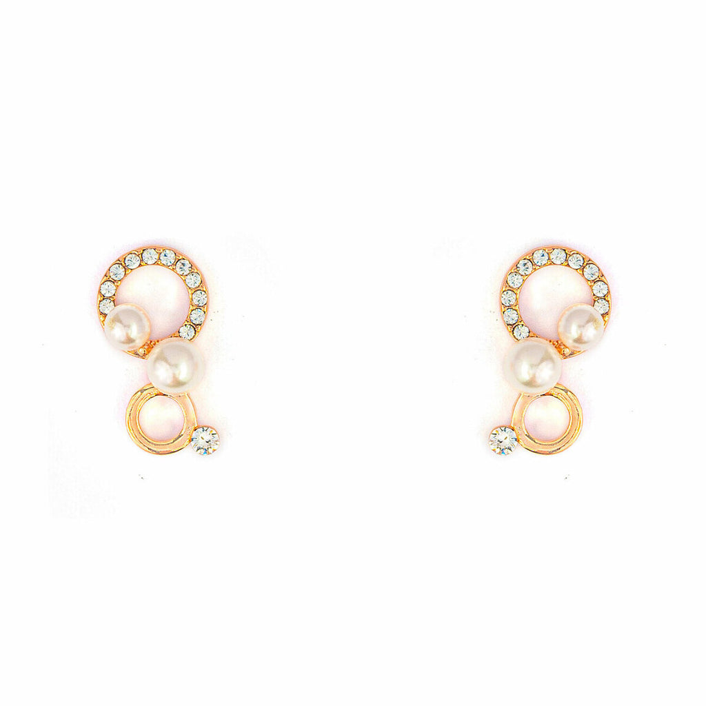 a pair of round rose gold plated earrings with crystals and pearls made with swarovski elements from forest jewelry singapore