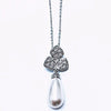 necklace pendant in rhodium plating with 3 leaf clover crystal and pearls made with swarovski elements from forest jewelry
