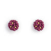 a pair of dainty yellow gold plated flower bouquet earrings in berry purple from forest jewelry singapore