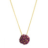 dainty necklace pendant in yellow gold plating with flower bouquet in berry purple from forest jewelry singapore