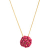dainty necklace pendant in yellow gold plating with flower bouquet in raspberry pink from forest jewelry singapore