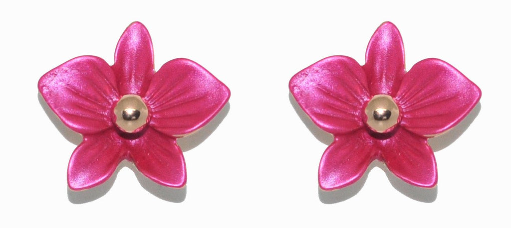 a pair of petite rose pink dendrobium orchid stud earrings in rose gold plating from forest jewelry singapore