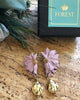 flora flower earrings in dusty pink with gold plated baroque nuggets from forest jewelry with box
