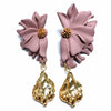flora flower earrings in dusty pink with gold plated baroque nuggets from forest jewelry
