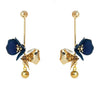 a pair of dangling gold plated flora flower earrings in royal blue form forest jewelry singapore