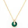 necklace pendant with green gem malachite semi precious gemstone with crystals in yellow gold plating from forest jewelry singapore