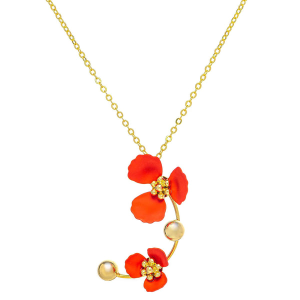 necklace pendant in yellow gold plating with red flower petals from Forest Jewelry singapore