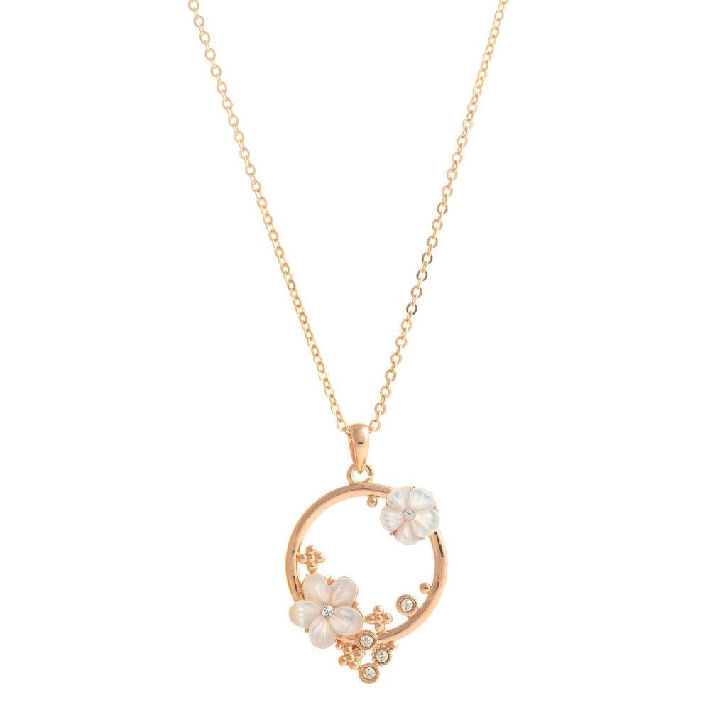 necklace pendant with jasmine petals made from mother of pearl in rose gold plating from forest jewelry singapore