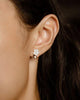 a pair of jasmine earrings with petals made from mother of pearls in rose gold plating on ear from forest jewelry singapore