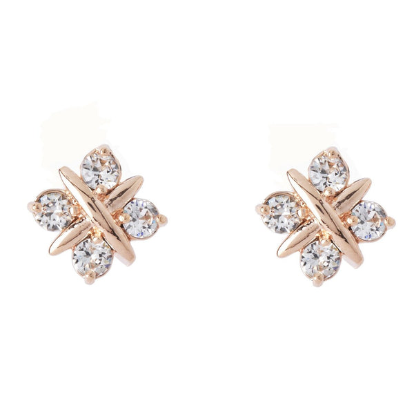 a pair of snowflake crystals earrings made with swarovski elements in rose gold plating from forest jewelry singapore