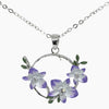 necklace pendant with 2 tone orchid and leaf in purple violet and white set in rhodium plating from forest jewelry singapore