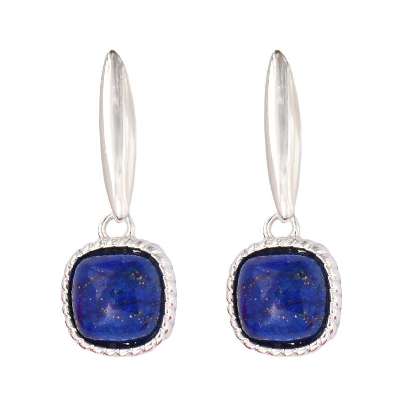 Shiny Silver Dangling Lapis semi-precious gemstone earrings. Nickel Free, hypoallergenic studs by Forest Jewelry Singapore.