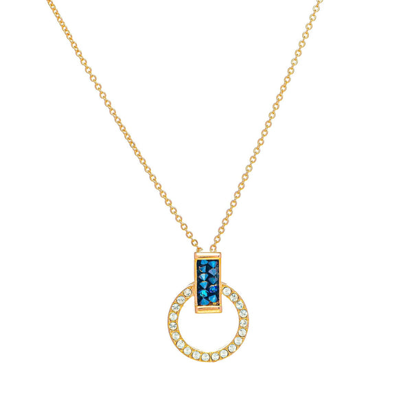 necklace pendant with capri blue crystals made with Swarovski elements on circle crystals in rose gold plating from forest jewelry singapore