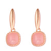 Rose Gold Dangling Rose Quartz semi-precious gemstone earrings. Nickel Free, hypoallergenic studs by Forest Jewelry Singapore.