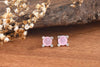 Shiny Silver Rose Quartz semi-precious gemstone earrings. Nickel Free, hypoallergenic studs by Forest Jewelry Singapore.