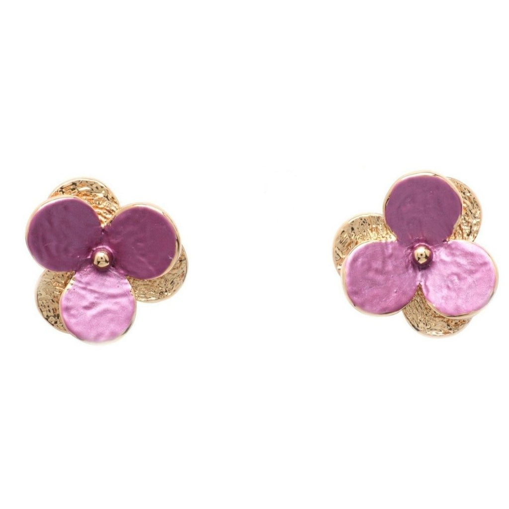 a pair of viola plum petal flora stud earrings in rose gold plating from forest jewelry singapore