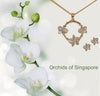 cattleya rose gold plated orchid earrings with cattleya pendant necklace display from forest jewelry singapore