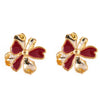 yellow gold plated ear studs with gold and red petals from forest jewelry white background