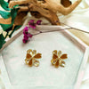 yellow gold plated ear studs with gold and mustard yellow petals from forest jewelry