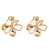 yellow gold plated ear studs with gold and white petals from forest jewelry white background