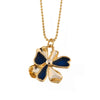 necklace pendant in yellow gold plating with gold and blue petals from forest jewelry white background