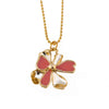 necklace pendant in yellow gold plating with gold and pink petals from forest jewelry white background