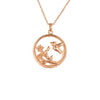 rose gold pendant with sunbird and flower capsuled in mother of pearl from forest jewelry